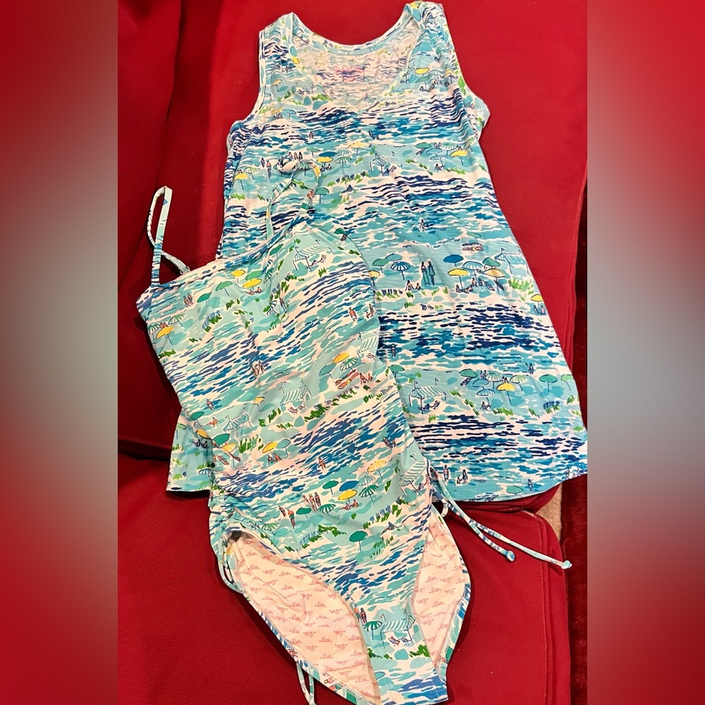 Lilly Pulitzer Cinch one piece swimsuit with matching cover up and size 4 shorts